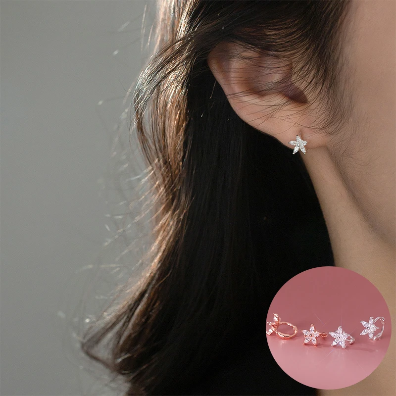 

100% 925 Sterling Silver Zircon Flower Earrings for Women Girl Fashion Plant Geometric Design Jewelry Party Gift Dropshipping
