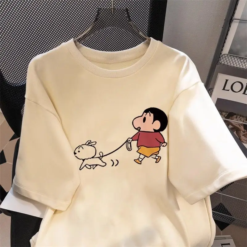 

Аниме Crayon Shin Chan Kawaii с коротким рукавом Bandai симпатичная мультяшная креативная футболка для мужчин и женщин летний Повседневный стройнящий Свободный Топ