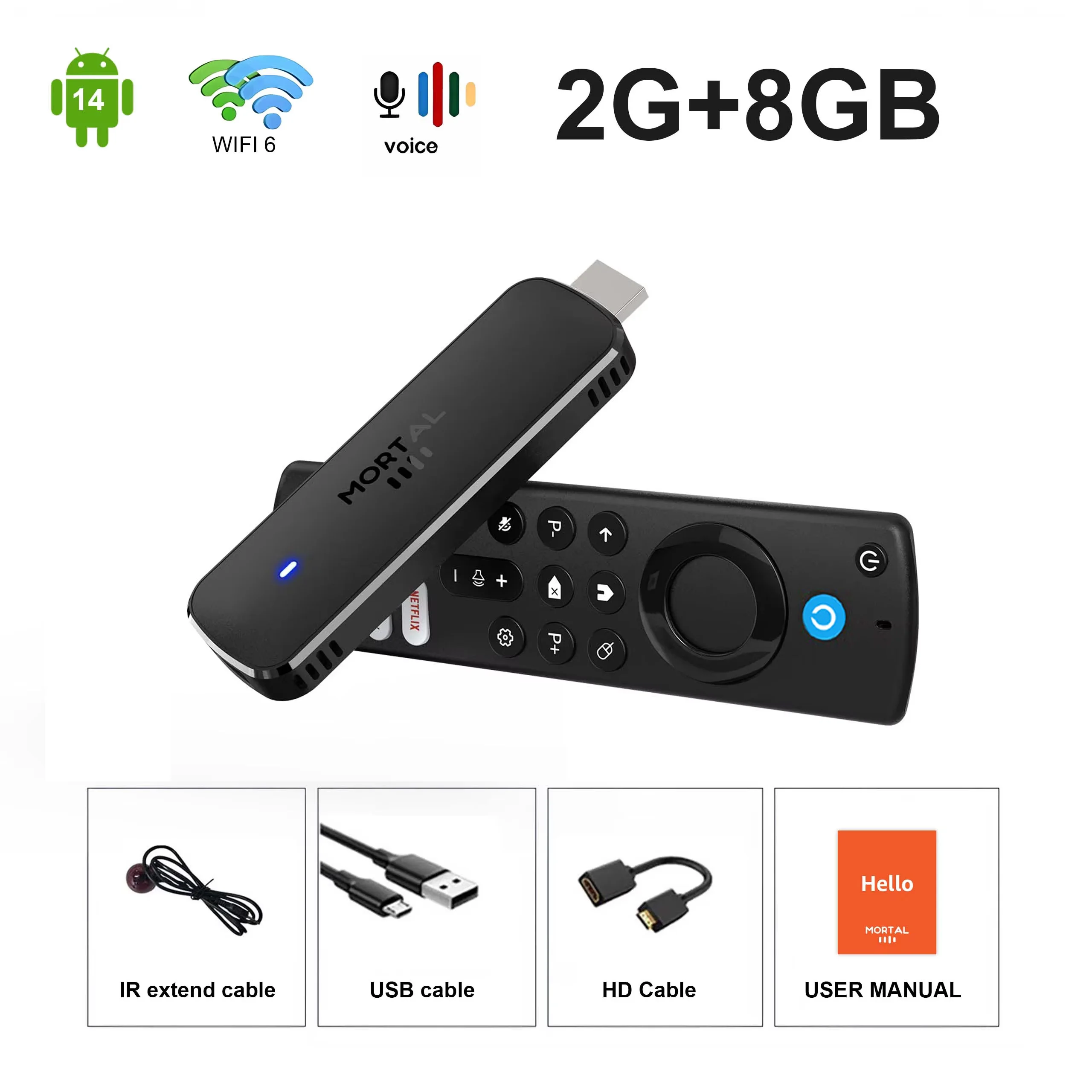 מקל טלוויזיה חכם Q8 עם אנדרואיד 14, 8K@60fps, WiFi 6, שלט קולי, גרסה גלובלית, Rockchip RK3518, נטפליקס, יוטיוב, תיבת טלוויזיה בשידור חי, יצרן ישיר