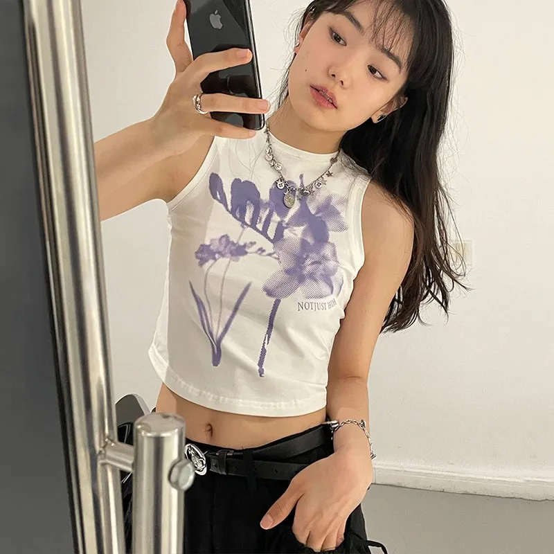 

Y2k Aesthetics Tank Tops 00s Fairycore Print Crop Tops Korean Fashion Kawaii Tops Harajuku Cute Tanktop