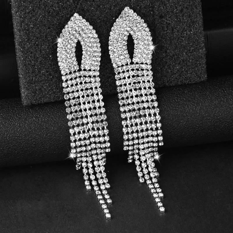 Silver Long Earrings Weddings Wedding Earrings Accessories Zirconia Drop Earrings Dangle