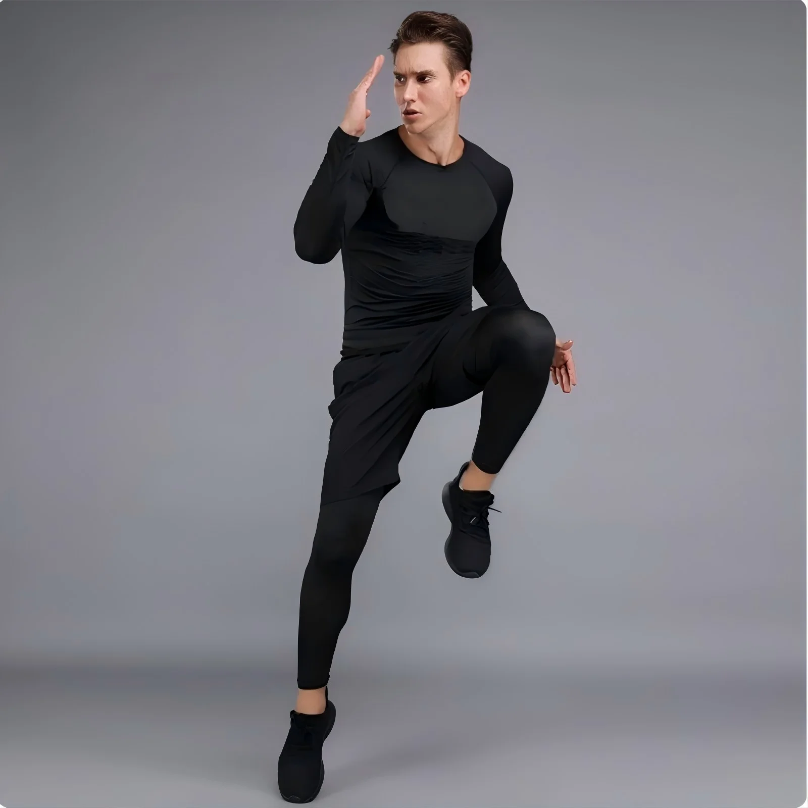 Men's Long Sleeved Sports T-Shirt With High Elasticity And Quick Drying Solid Color Long Sleeves Sportswear Dry Fit Rash guard 4