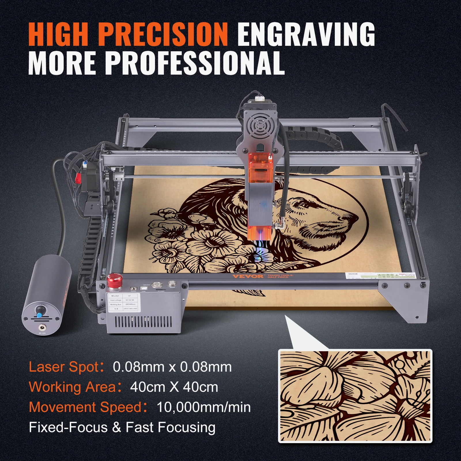 VEVOR Laser Engraver 10W Output Laser Engraving Machine 15.7" x 15.7" Large Working Area 10000mm/min Movement Speed