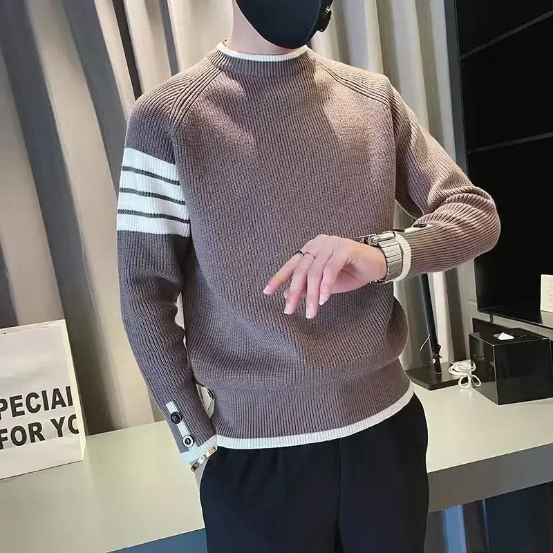 Suéteres de punto para hombre, sin capucha, con rayas y empalmes, de diseñador negro, de lujo, productos más vendidos en la calle en 2024