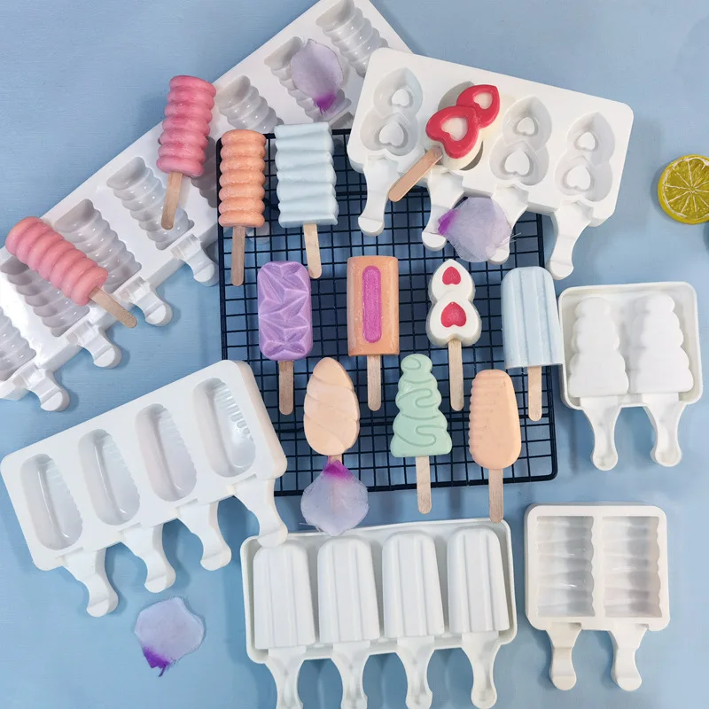

DIYHomemade Popsicle Moulds Freezer 4 Cell Small Size Ice Cube Tray Popsicle Barrel Makers BakingTools Silicone Ice Cream Mold