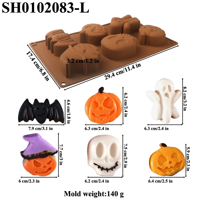 Halloween Silicone Cake Mold, Pumpkin Skull Bat Tombstone Ghost Spider Witch Shape Choc... - SKU HSCM1908 - UGI Packaging