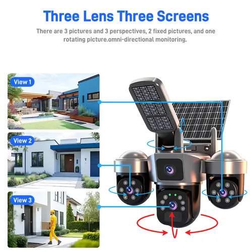 V380 8K 15MP WiFi Solar Camera With Solar Lighting 3-Screen Security Protection Wireless WiFi Solar Outdoor Surveillance - Image 4