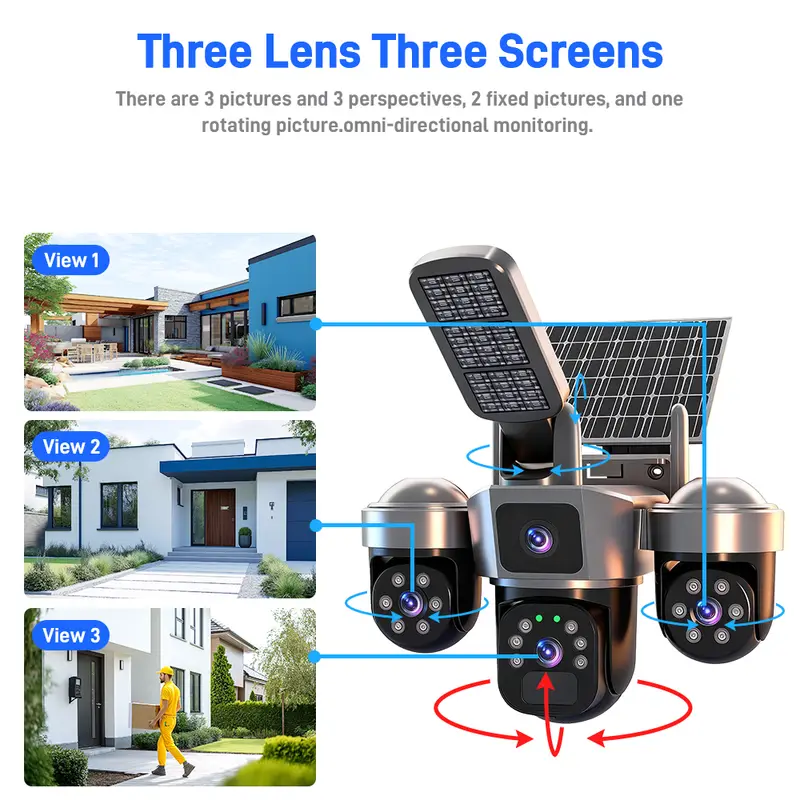 V380 8K 15MP WiFi Solar Camera With Solar Lighting 3-Screen Security Protection Wireless WiFi Solar Outdoor Surveillance - Image 4
