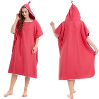 Solid color adult beach bathrobe Microfiber double-sided velvet water absorption quick drying cloak hooded changing bathrobe 4