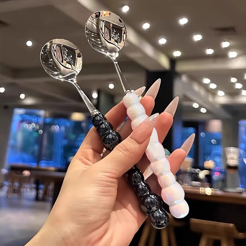 Ceramic Pearl Handle Stainless Steel Dinner Dessert Soup Spoon Tableware Home Kitchen Accessories