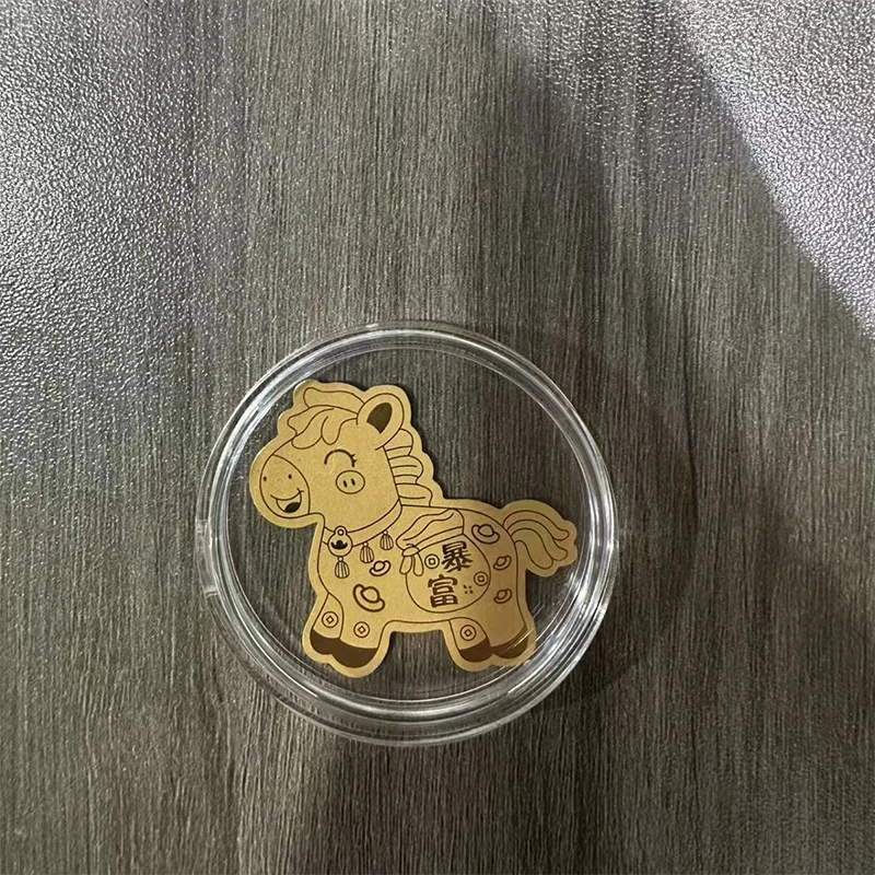 【C】1개 골드 포일 행운의 말 휴대폰 스티커 DIY 자가 접착식 새해 장식 패치 아크릴 박스 포함