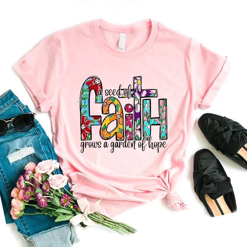 Aquarell Glaube Über Angst Brief Gedruckt T Shirt Mädchen Leopard Mode T-shirt Frauen Sommer Kurzarm T-Shirt Weibliche – Detail 12