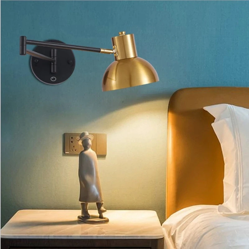 Adjustable LED Beside Wall Lights Touch Sensor Switch Long Pole Arm Folding Reading Wall Lamp White Black Gold