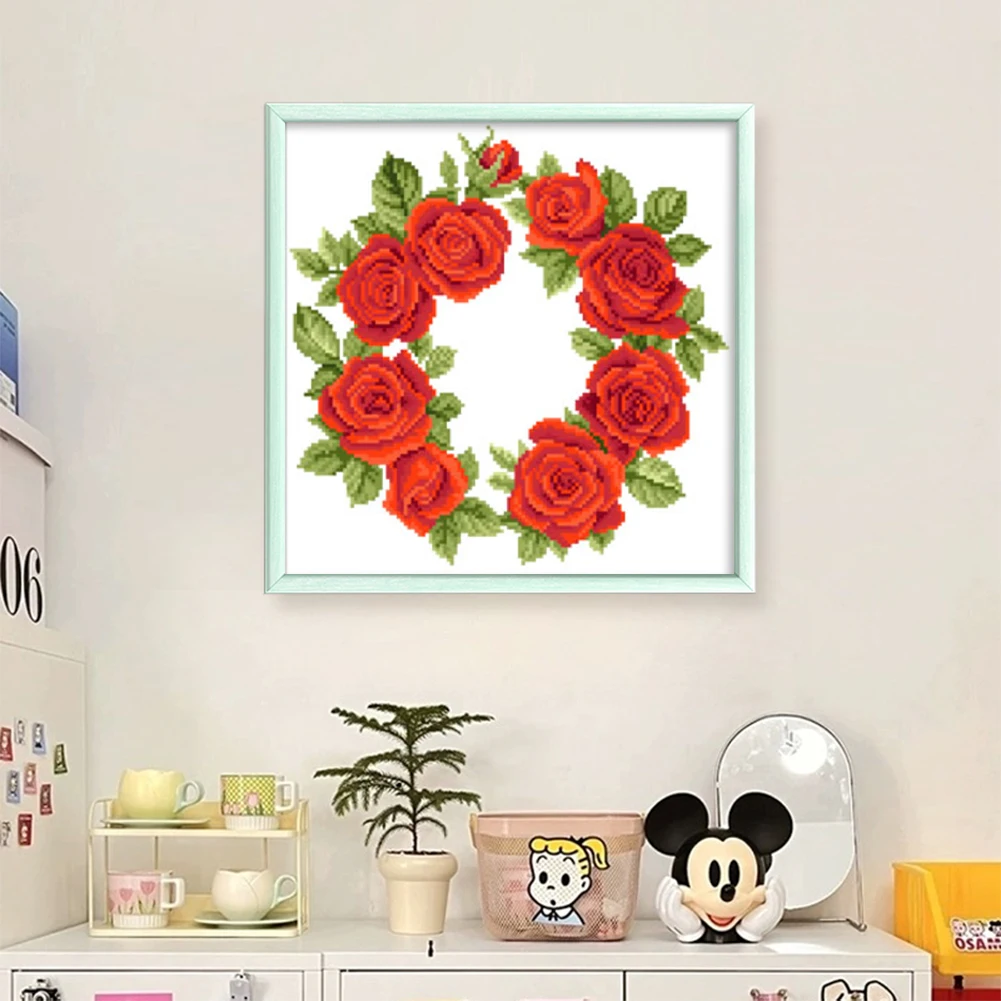 Partial Embroidery Beads Printed 9CT Flower Cross Stitch Kit Bead Embroidery Wall Hanging for New Year Gift