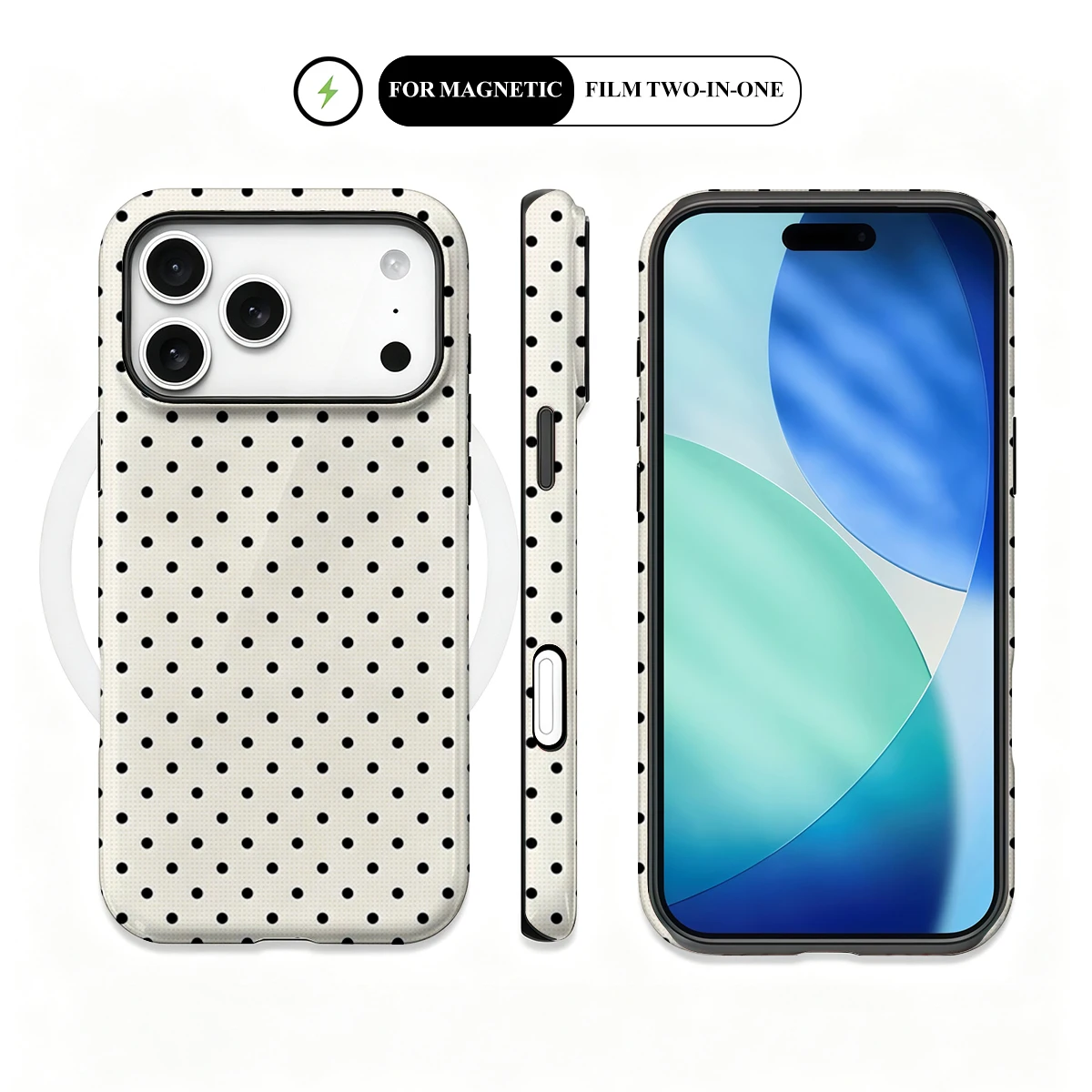 Korean Film-Inspired Polka Dot Cream and Black Hard Phone Case