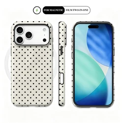 Korean Film - Inspired Polka Dot Cream and Black Hard Phone Case for iPhone 15 (FC)