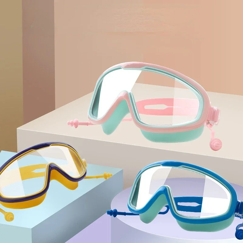 

HD waterproof fogproof silicone swimming goggles for children swimming goggles for adults large frame swimming glasses