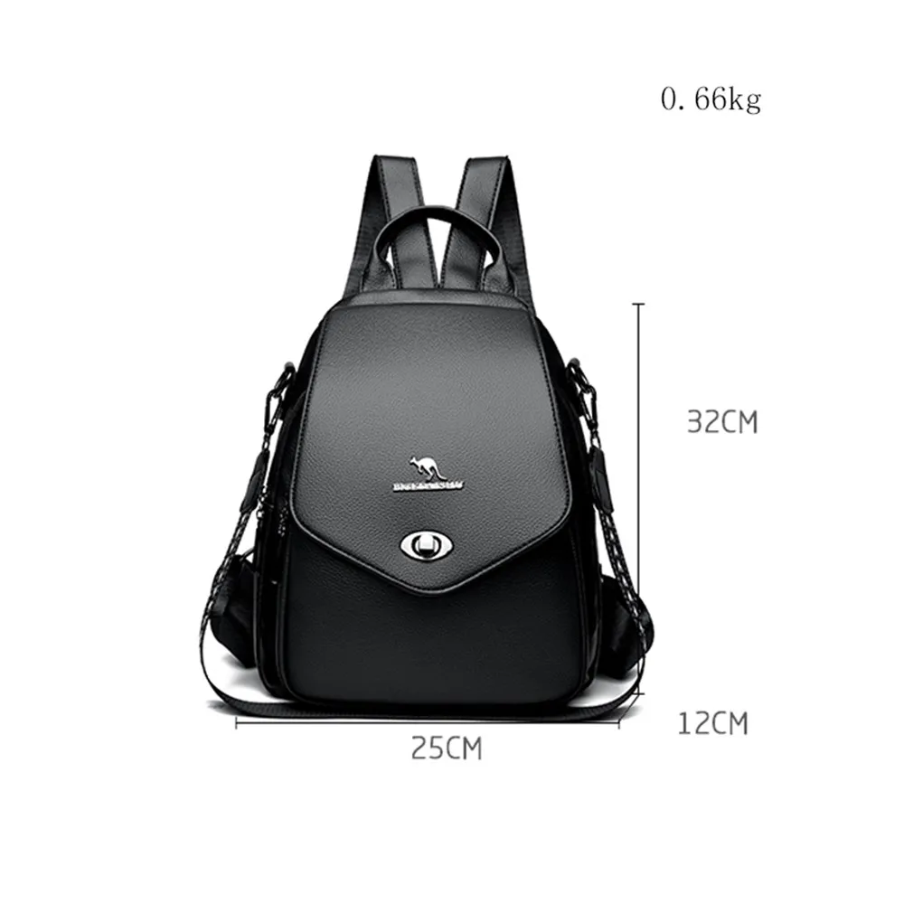 Fashion Lock Women Backpack Designer High Quality Leather Women School Bags Multifunction Large Capacity Travel Backpack Mochila 6