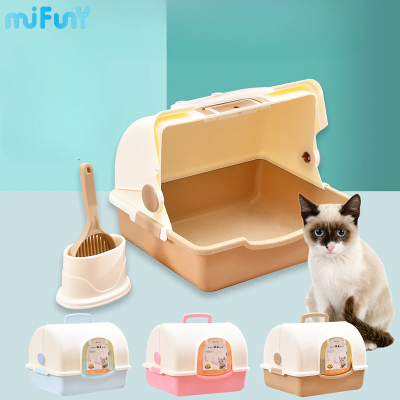 

MiFuny Cat Litter Box Closed Splash-proof Cat Toilet Deodorization Handle Style Clamshell Kitty Litter Box Pets Cat Accessories