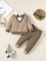 0-3 Years Baby Boy Set Bow Striped College Style Top+Pants 2Pcs/Set Toddler Baby Boy Spring and Autumn Set Baby clothing
