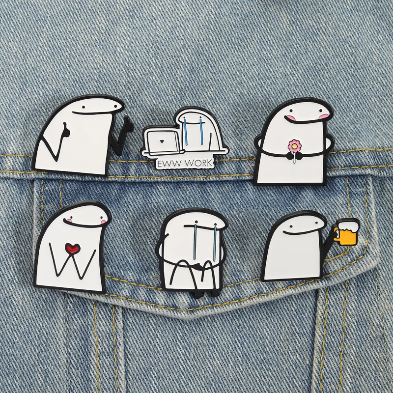 Lustige vereinfachte Figuren Flork Meme mit Bier Blume Emaille Pins süße Geste Liebe Broschen Revers Abzeichen Schmuck Geschenk für Freunde – Detail 20