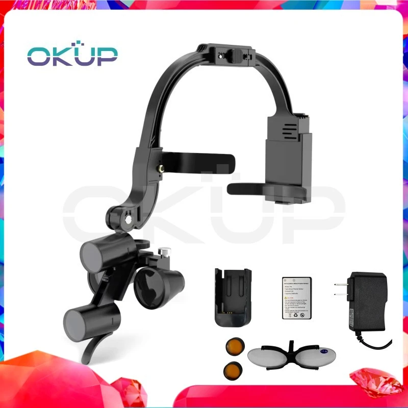 3.5X Magnification Binocular Loupes With 5W LED Head Lamp - Rechargeable, Adjustable Brightness, Aluminum Case