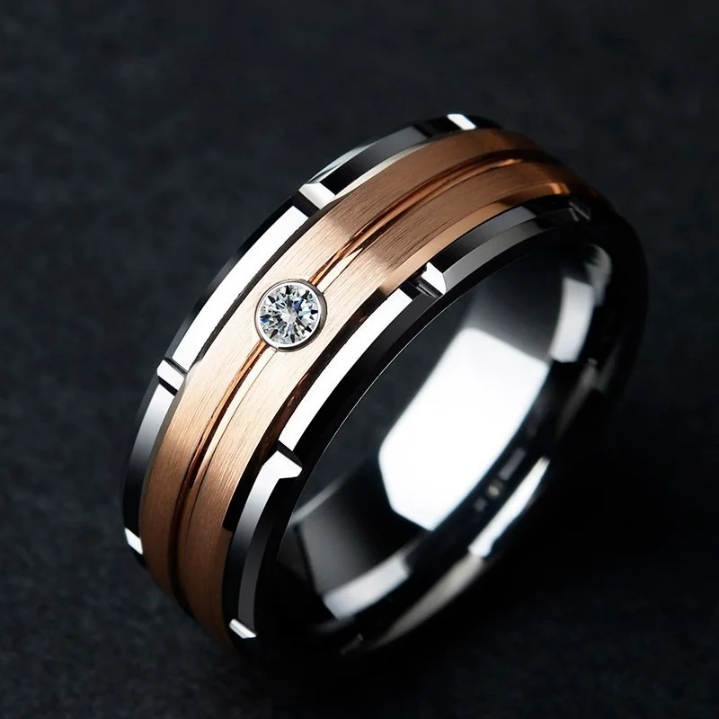 1pcs Luxury Women Ring Metal Hollow Carving Pattern Rose Gold Color Zircon Stones Couple Ring Bridal Engagement Wedding Jewelry 4