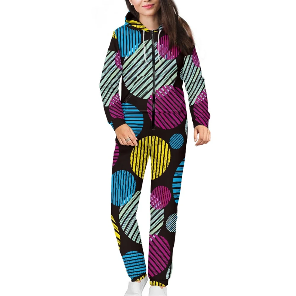 

Circular Fringe Abstract Geometry Custom Logo Unisex Jumpsuit Long-sleeve Zipper Hooded Onesies Birthday Outfits Adult Suit