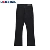 Multi-Pocket Flared Pants Mens High Street Washed Black Casual Straight-leg Pants Men Jeans 2