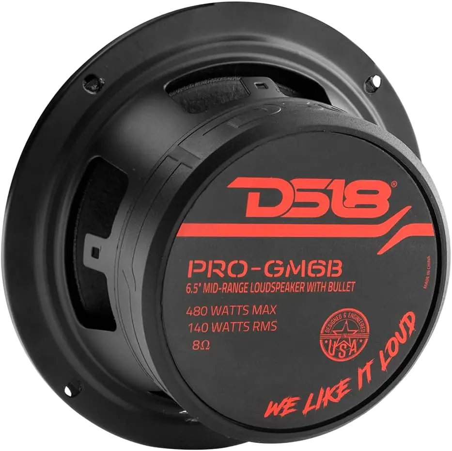 PRO-GM6B 6.5' Midrange Speaker, 480W Max, 140W RMS, 8 Ohms, Red Bullet-Premium Car Door Speaker