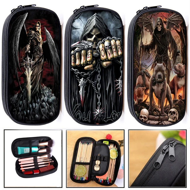 Estuches cosméticos Cool Death portalápices, bolsa para niños, caja de lápices Azrael Grim Reaper, estuches escolares, bolsas de maquillaje para niños -
