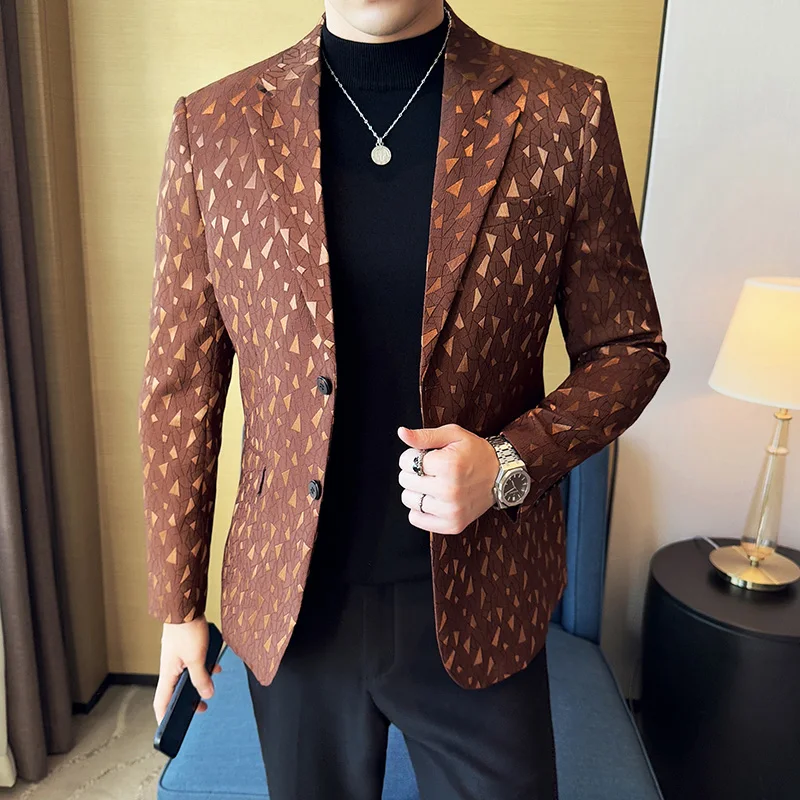 British Style Korean Style Suit Jacket Business Formal Slim Fit Fashionable Printed Jacket Social Ball Groom Tailcoat Blazer