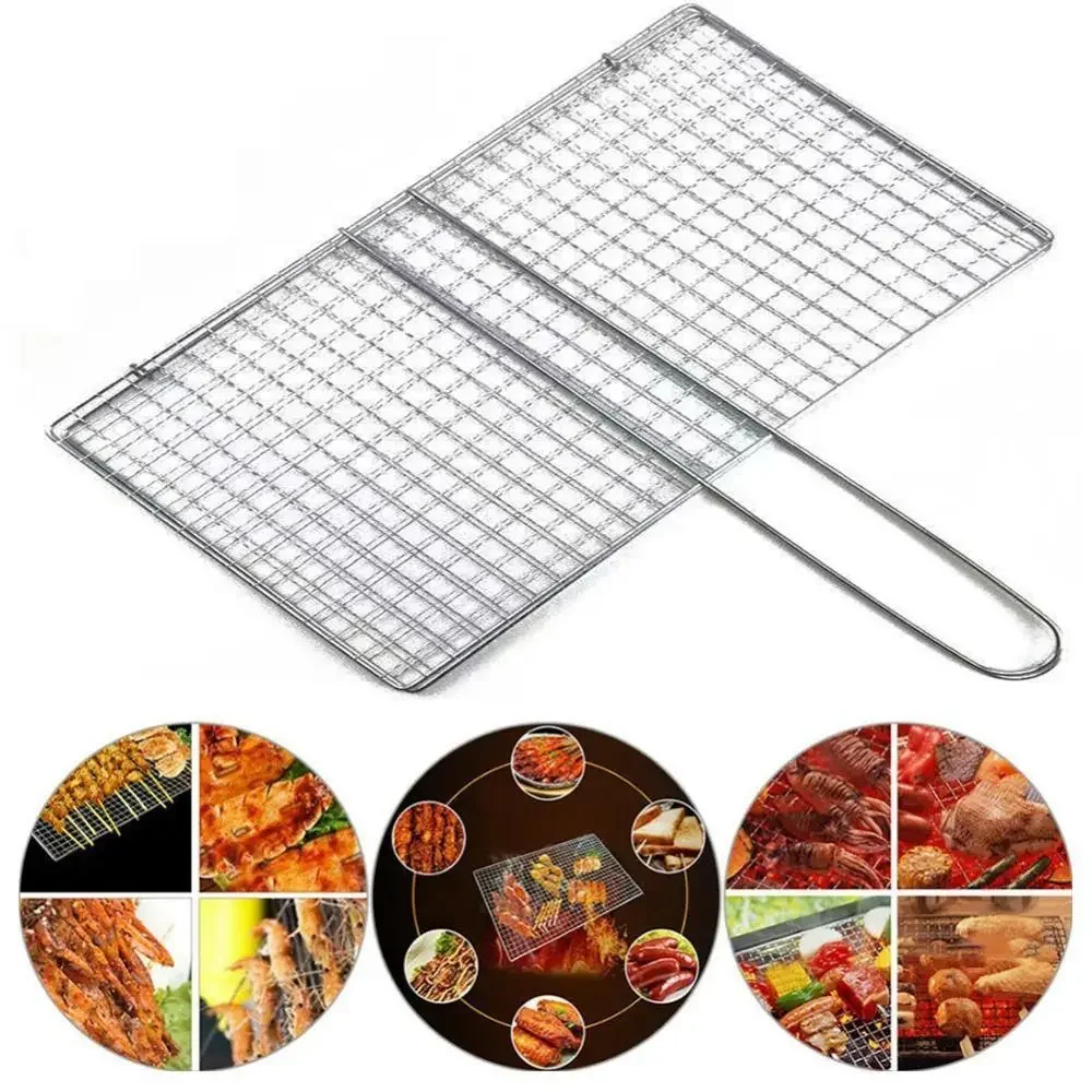 Silver Steak Meat Fish Net Size BBQ Net Tools Vegetable Barbecue Grilling Basket Grill  Rotisserie Grill  Barbecue Grill  Cucina