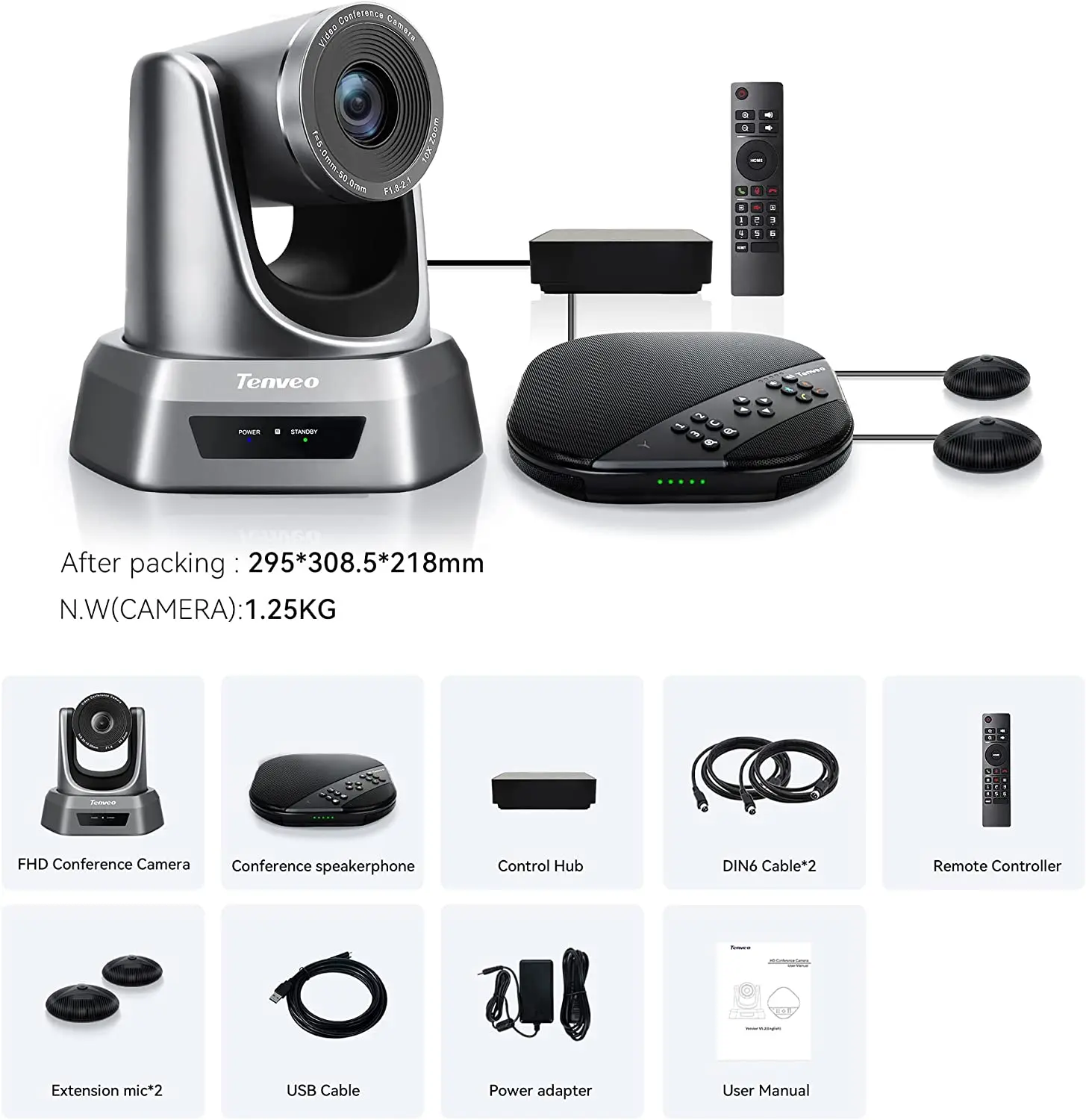 Tenveo VA3000｜Sistema de videoconferencia Todo en uno Cámara de  Conferencia,10x Zoom óptico USB PTZ Webcam conferencias 1080P con Bluetooth  y micrófono,Altavoz Skype/Zoom//Twitch/OBS : : Informática