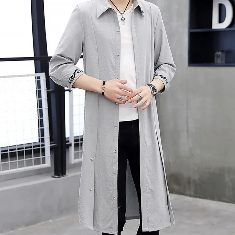 Trench Coat Men's Sunscreen Outwear Summer Thin Solid Color