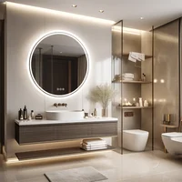 LUVODI 80cm Round Large LED Bathroom Mirror Backlit Built-in Touch On/Off Dimming Anti-fog Wall Mounted Mirror 1