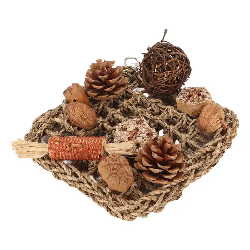 Bird Climbing Net Rattan Ball Pine Cone Corn Cob Nuts Straw Rope Woven Net for Cage Accessories