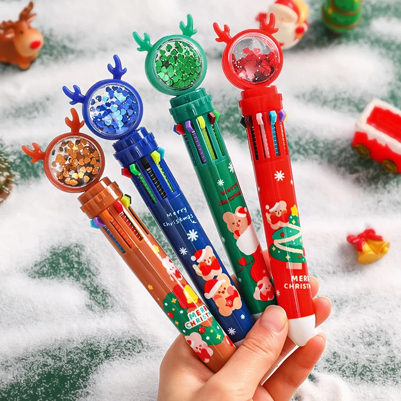 

Christmas Ten Colors Ball-point Pen Cartoon Elk Pendants Noel Merry Christmas Decor Gifts For Kids Happy New Year 2024