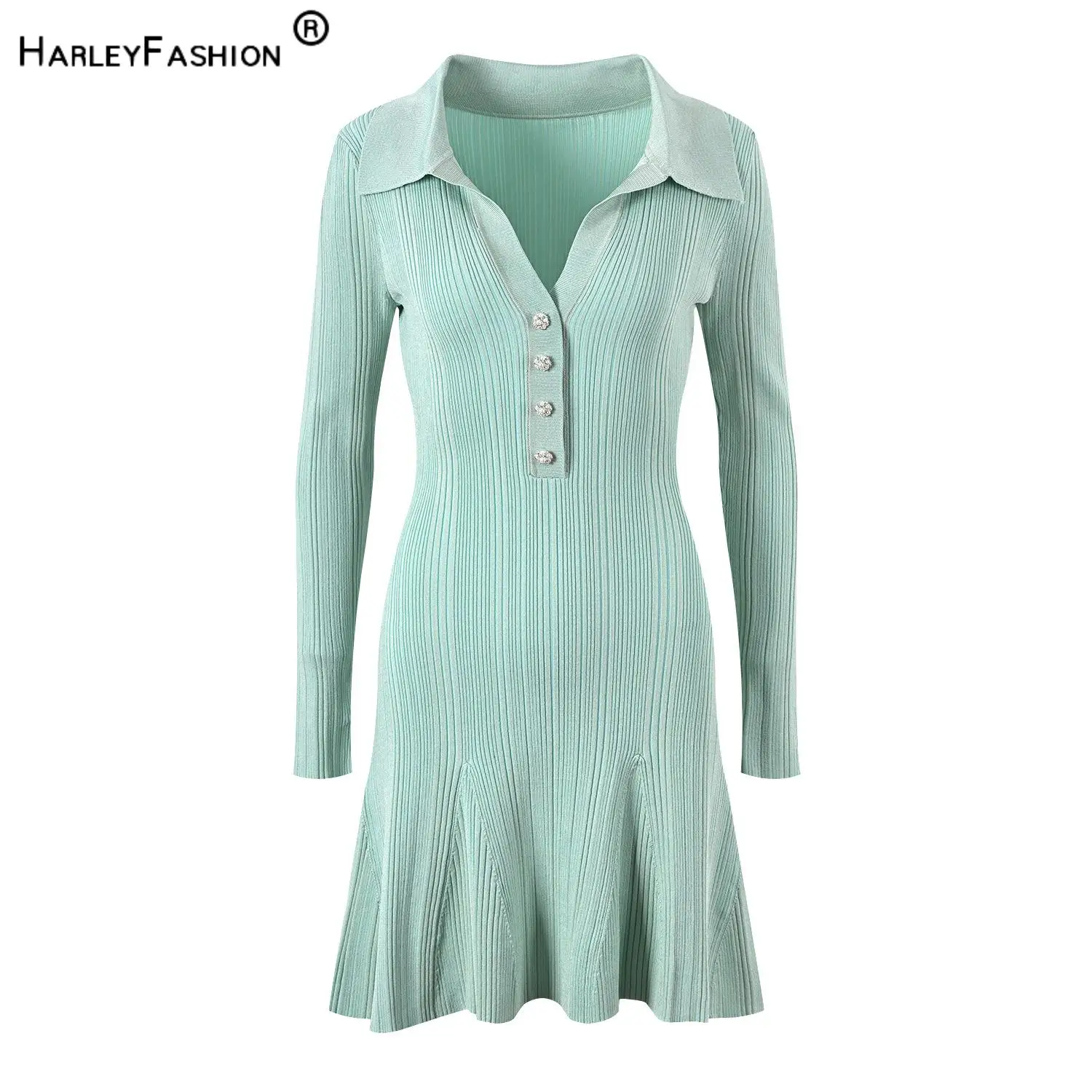 

2024 весеннее женское однотонное платье-поло с v-образным вырезом и длинным рукавом, женское трикотажное ТРАПЕЦИЕВИДНОЕ облегающее короткое платье