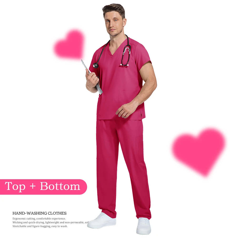 Medical Doctor Outfit Uniform Suit Men Dentist Short Sleeved Top Straight Pant Scrub Set Unisex Pet Hospital Veterinary Workwear