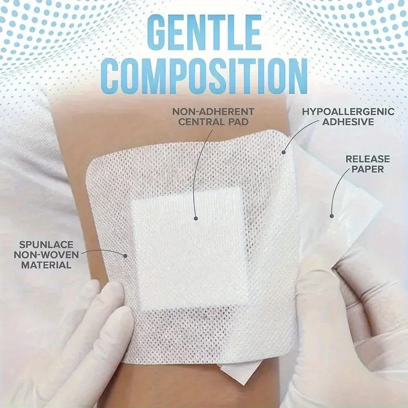 50pcs Breathable Edge Gauze Patch, Self-adhesive Wound Dressing, Anti-seepage Elastic Transparent Tape Patch, Blank Dressing