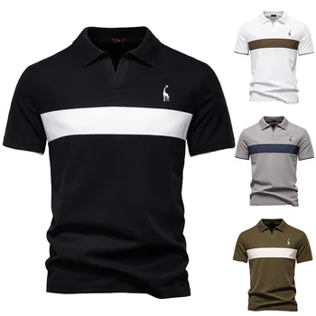 Casual Men's Stylish Embroidered Polo Shirts - Short Sleeve Lapel T - Shirts, V - Neck Polos Golf Tops