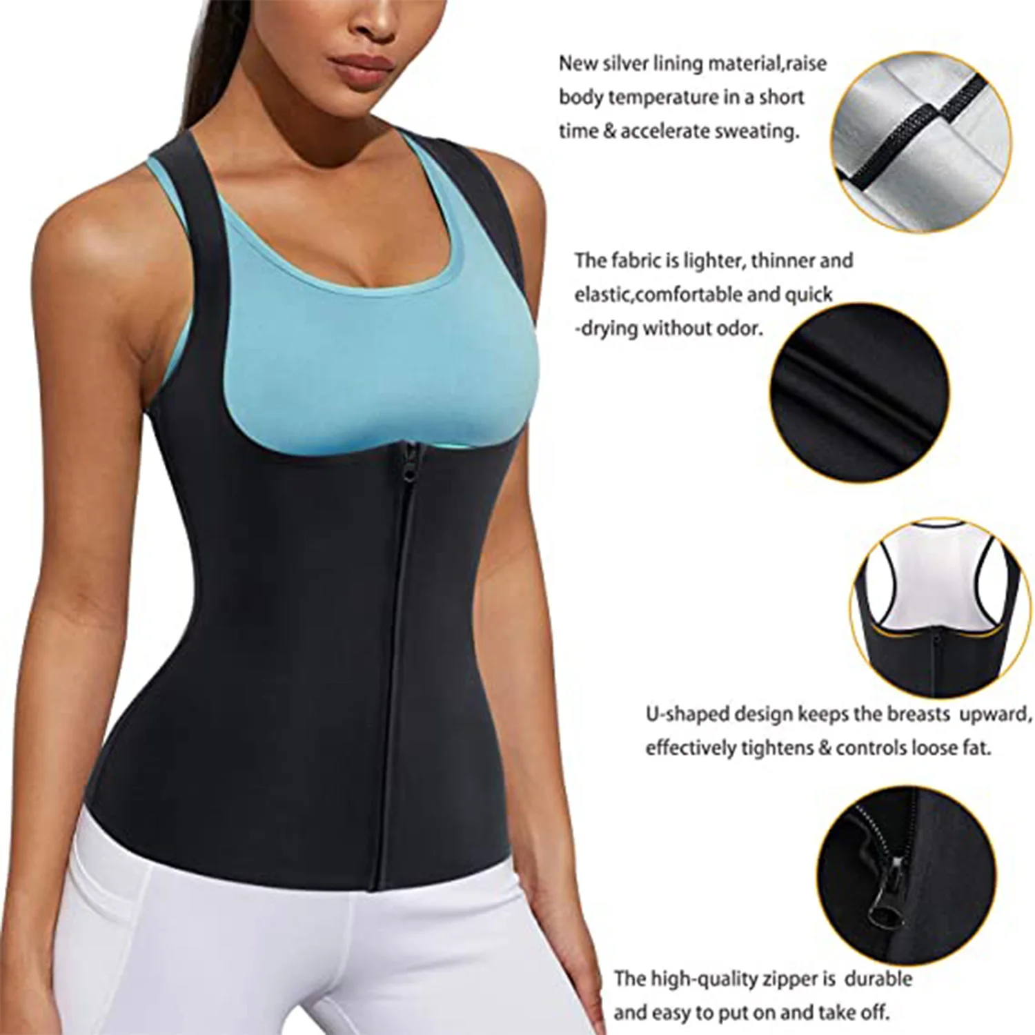 Waist Trainer Vest for Women Zipper Corset Body Shaper Tummy Control  Neoprene Cincher Sweat Sauna Tank Top Slimming Shapewear - AliExpress