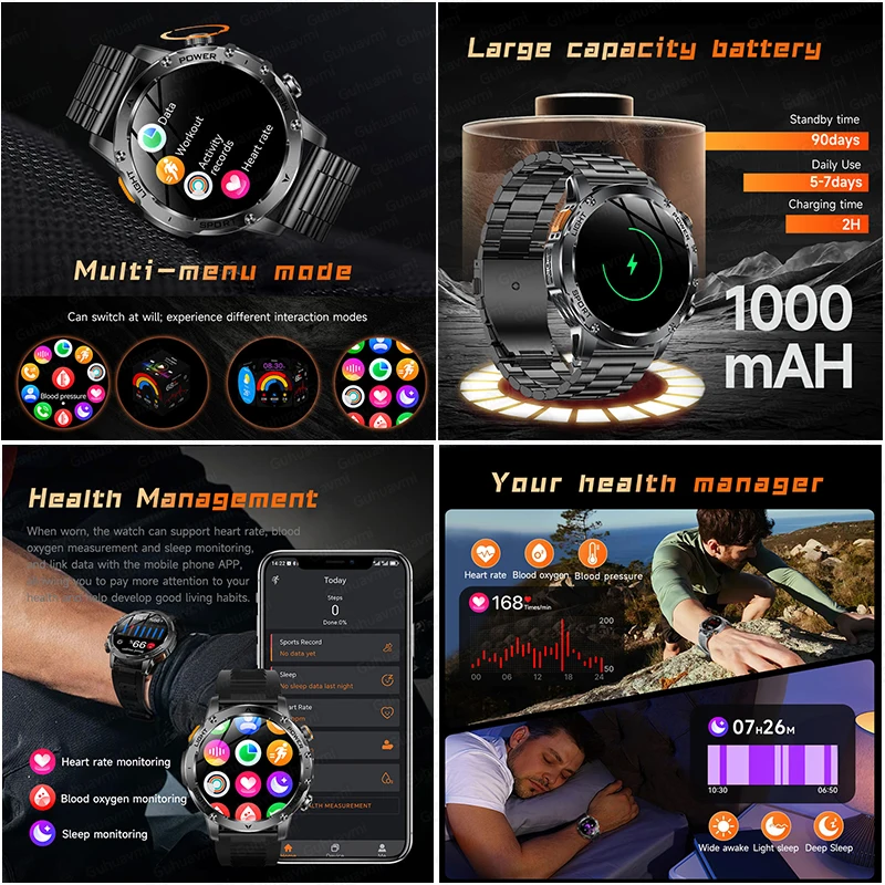 T-Rex 3 Military Grade 1000mAh Battery Smart Watch IP68 Waterproof GPS Bluetooth call AMOLED HD Men Sports 2025 New Smartwatch view 4