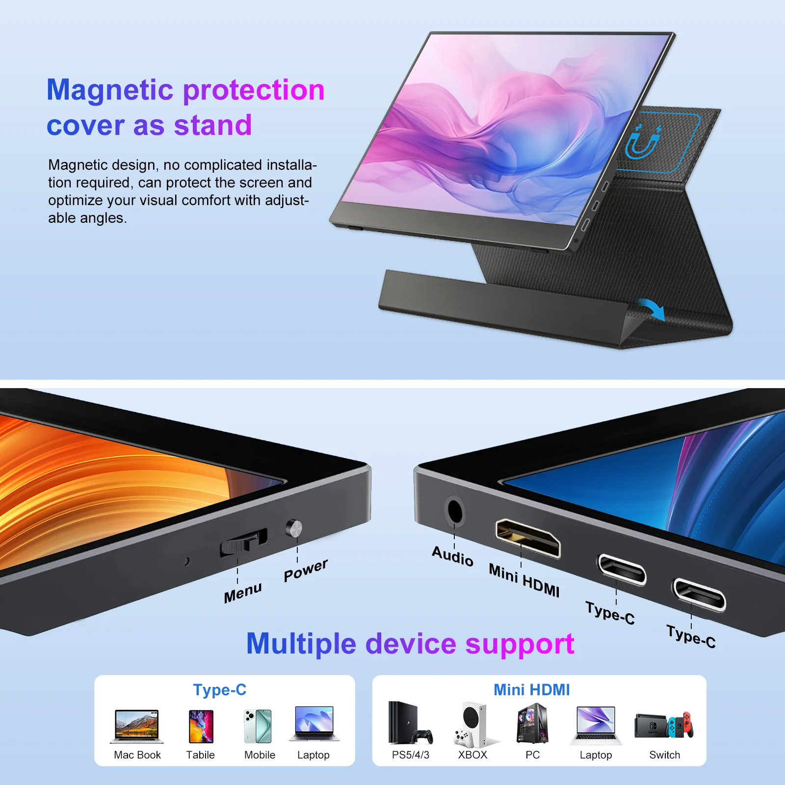 شاشة محمولة 13.3 بوصة شاشة ألعاب FHD 2560x1600 شاش...