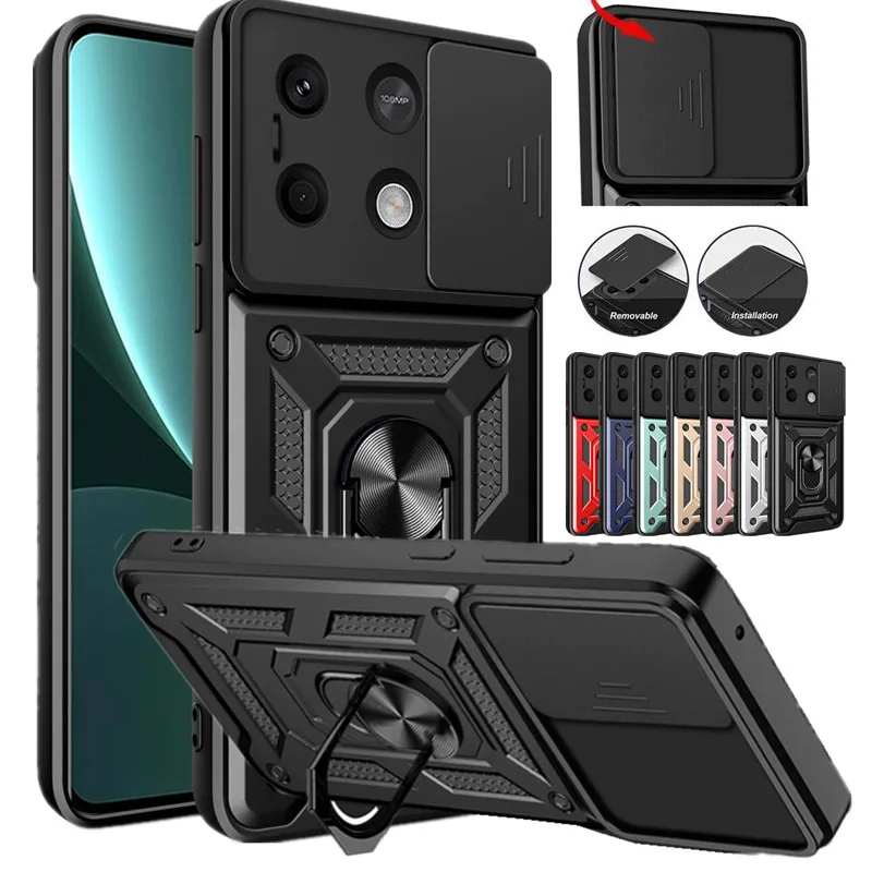 Armor Ring Stand Holder Case Per Xiaomi Redmi Note 13 Pro Plus 13C 5G 4G Cover Slide Camera Lens Protection Coque Shell Fundas