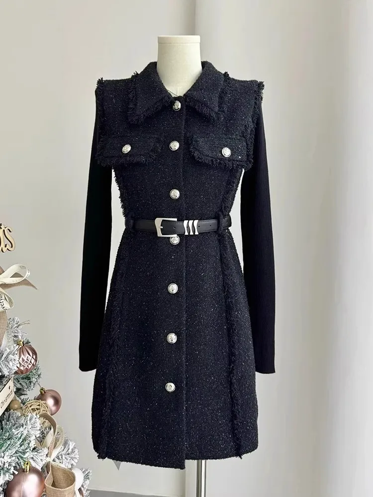 

Design sense suit skirt 2024 winter new small fragrance round neck knit top waist temperament vest skirt two-piece.