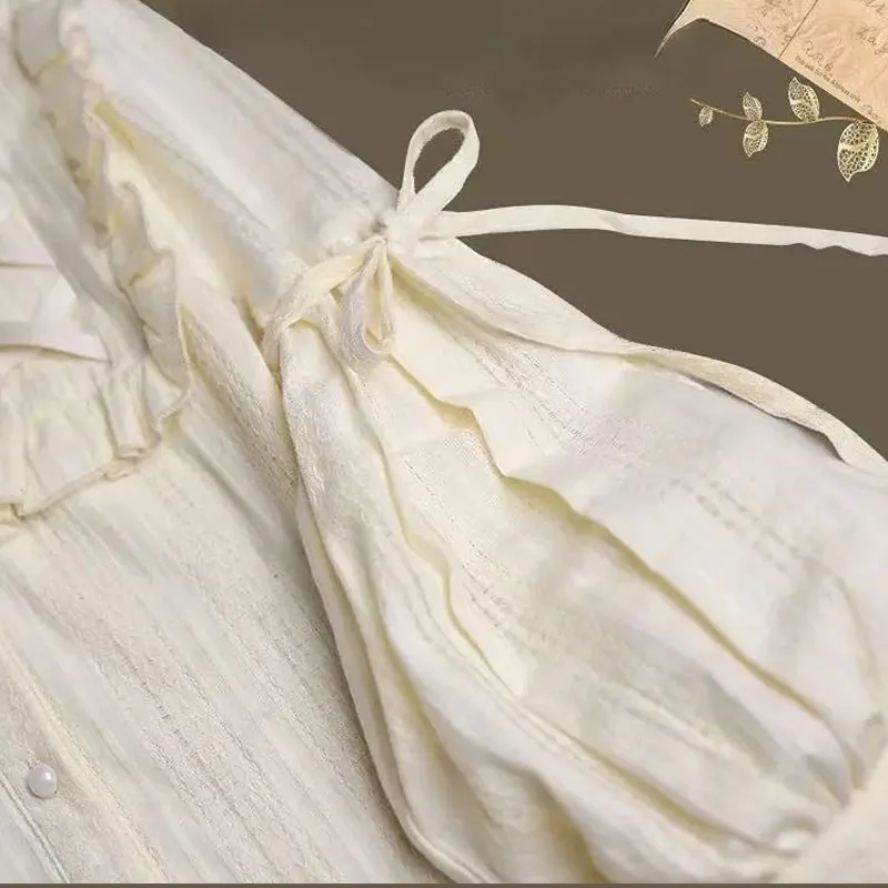 Sweet Ruffles Lolita Blouses Japanese Women Gigot Sleeve Basic Cotton Button Up Vintage Gothic Kawaii Tops