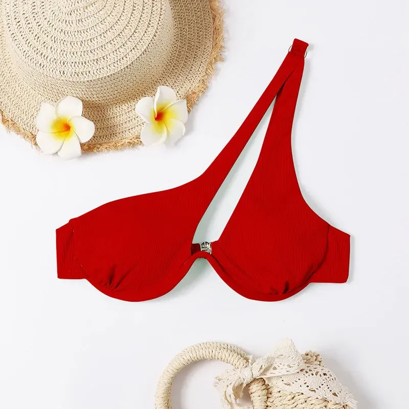 2024 One Shoulder Biquini High Cut Sexy Bikinis Swimsuits Cut Out Women's Swimwear Bathing Suits Push Up Beach Bikini Set 1