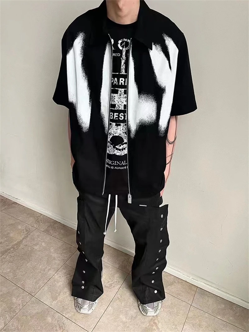 

23SS Cardigan 1017 Alyx 9sm Graffiti Inkjet Logo Lapel T Shirt Men Women Zipper Pocket Alyx T-shirt Top Tees